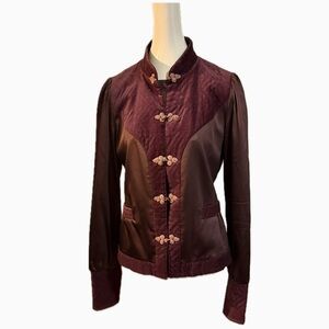 H&M Deep Burgundy Velvet and Satin Mandarin Collar Blazer
